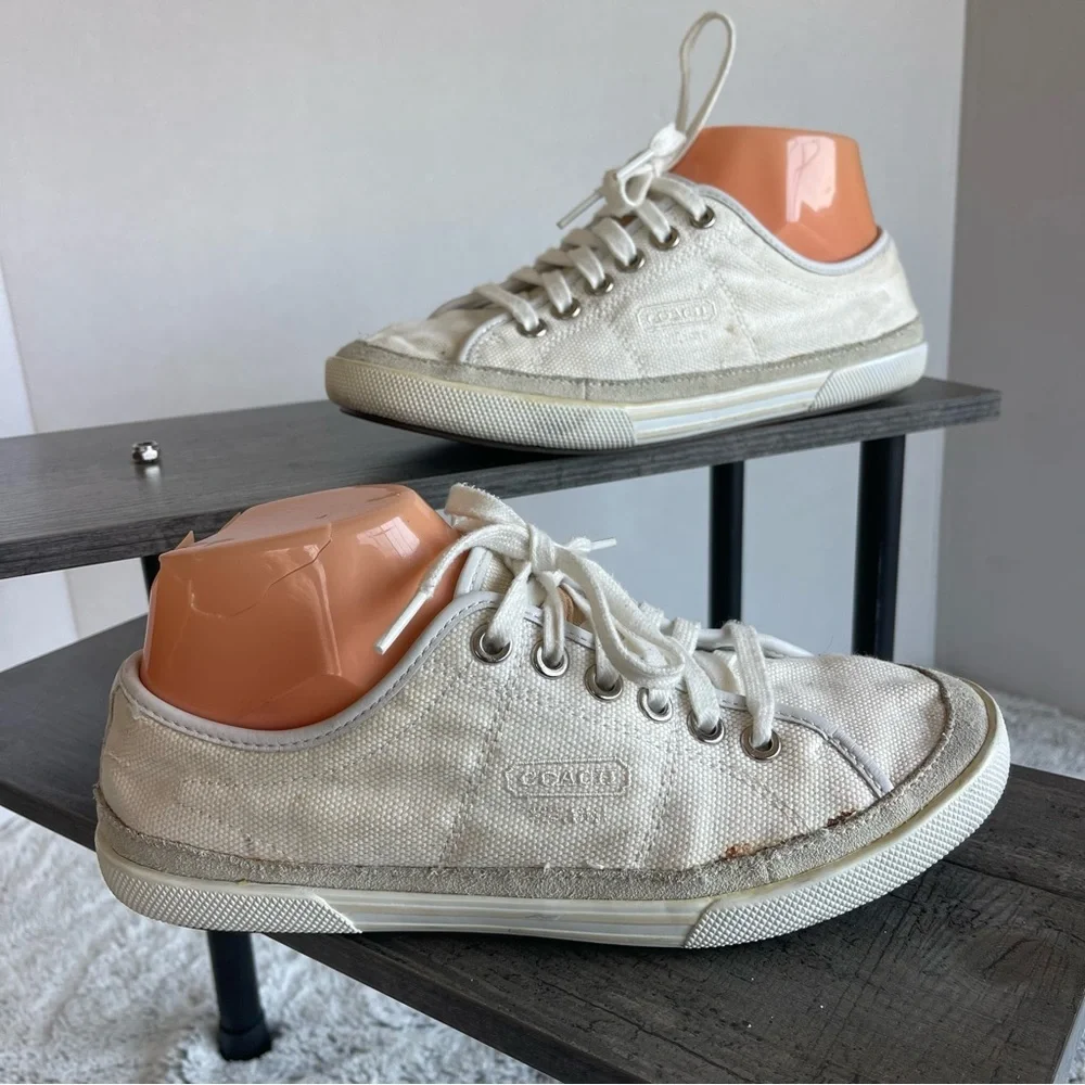 Coach Off-White Canvas Low-Top Sneakers Size 7.5